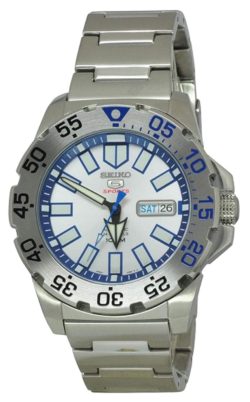 Icy blue and white metal timepiece