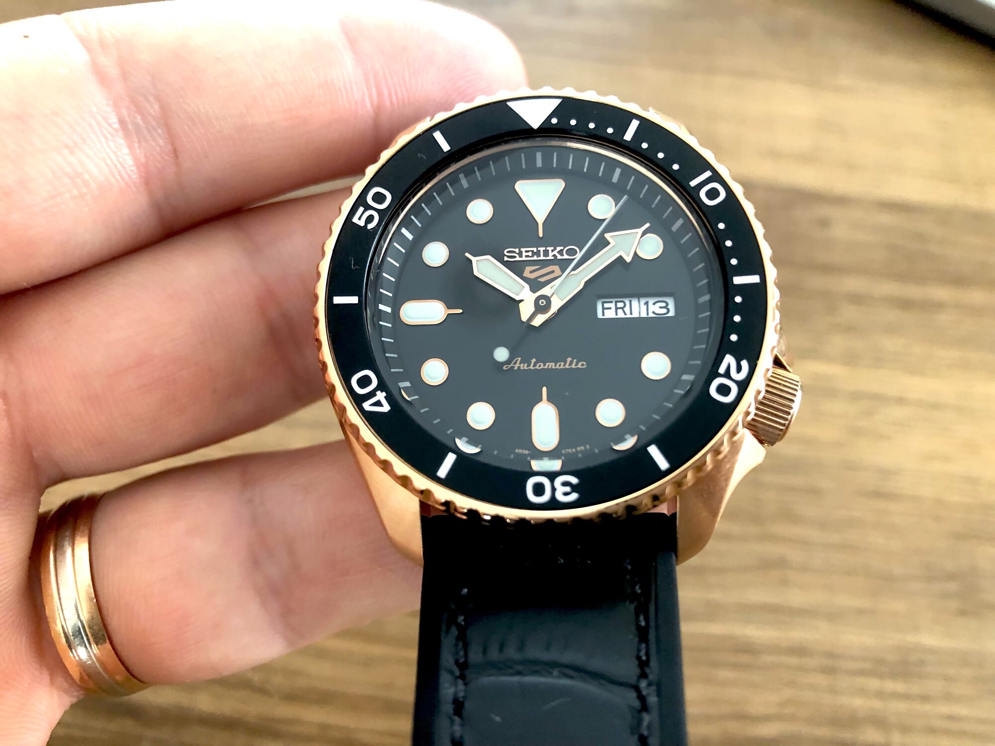 Seiko 5 black dial with thick hands