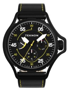 Automatic Teknon watch with power reserve indicator and yellow accents