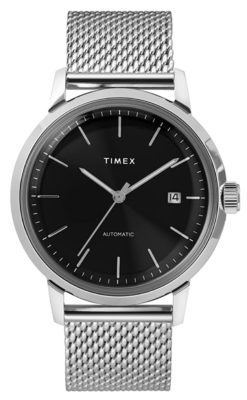 Timex watch with black dial and mesh bracelet