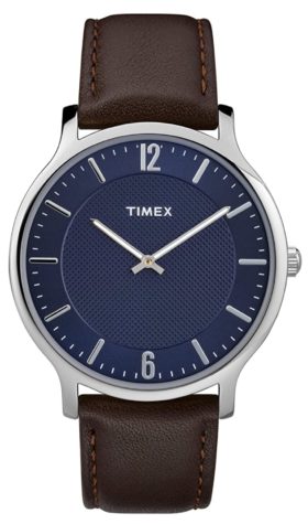 Ultra-thin men's watch with blue dial and silver markers