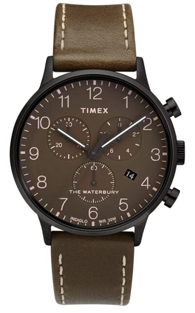 Brown dial and leather analog watch