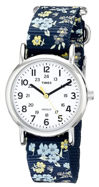 White-faced timepiece with fabric strap