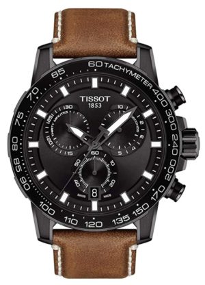 Tissot big face watch with black dial and chronograph