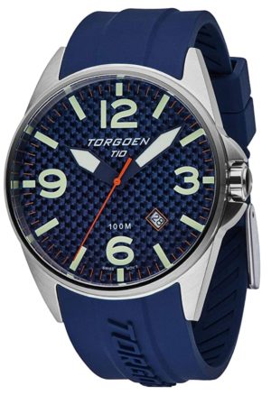 Blue Torgoen watch with carbon dial and sapphire crystal