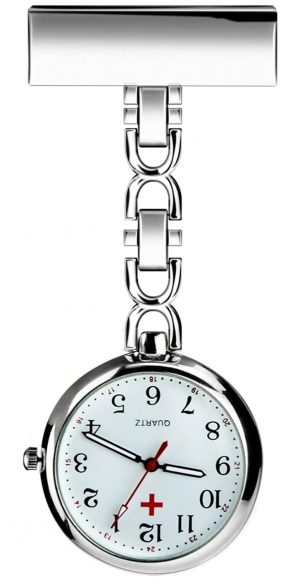 Nurse watch with a pin and metal chain